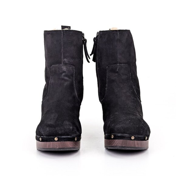 Clarks Women Ladella Black Suede Clog Fleece Lined Ankle Warm Boots sz 7.5 - Picture 4 of 9